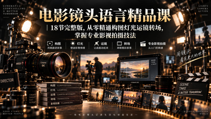 电影镜头语言精品课｜18节完整版，从零精通构图灯光运镜转场，掌握专业影视拍摄技法-佰因轻创网