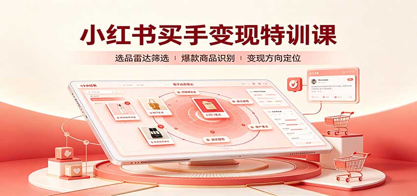 小红书买手变现特训课：账号定位养号起号，选品挂车，笔记标题封面全套教学-佰因轻创网