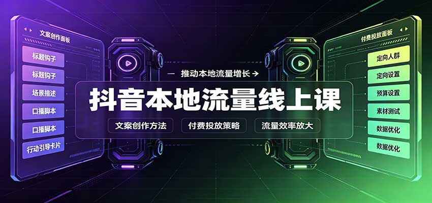 抖音本地流量线上课:账号搭建拍摄剪辑,文案创作与付费投放教学-佰因轻创网