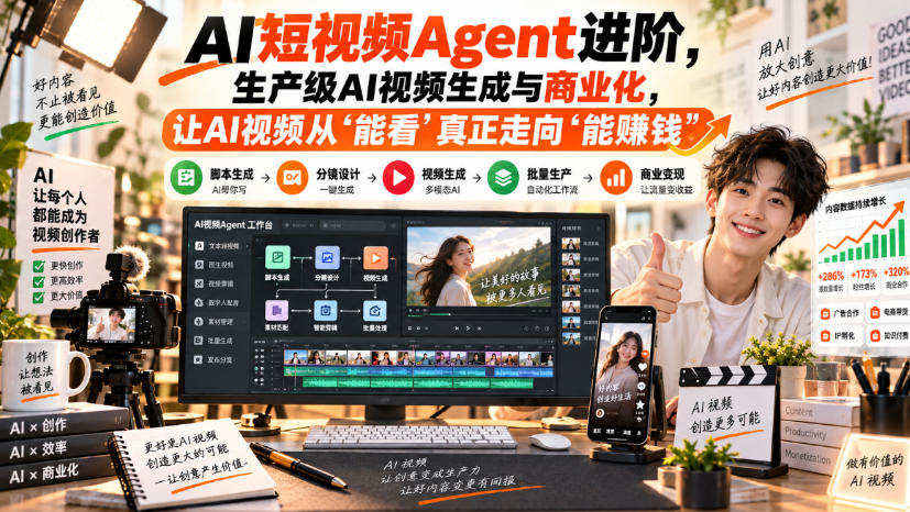 AI短视频Agent进阶，生产级AI视频生成与商业化，让AI视频从”能看”真正走向”能賺钱”-佰因轻创网
