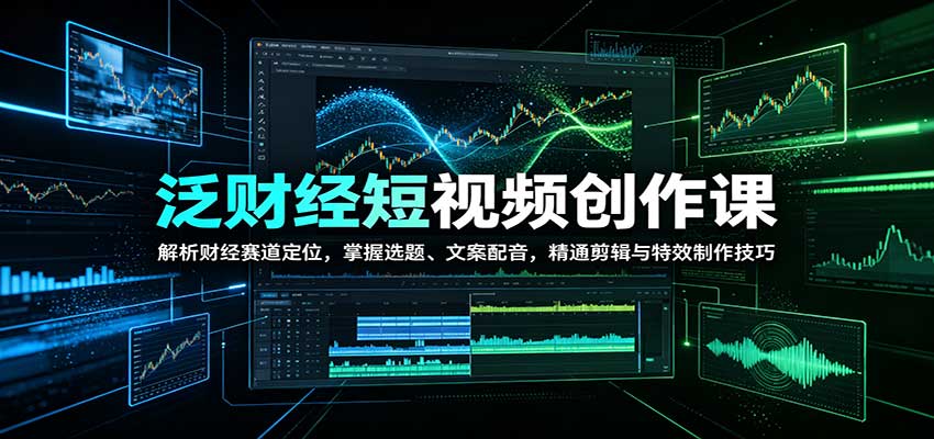 泛财经短视频创作课：解析财经赛道定位，掌握选题、文案配音，精通剪辑与特效制作技巧-佰因轻创网
