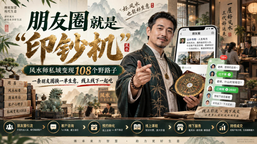 朋友圈就是“印钞机”，风水师私域变现108个野路子，一条朋友圈换一单生意，线上线下一起吃【文档】-佰因轻创网