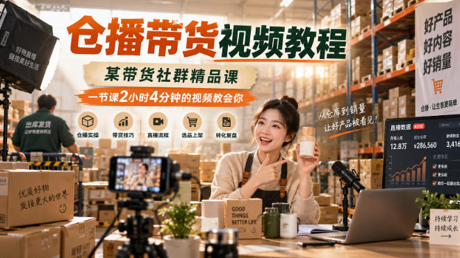 仓播带货视频教程，某带货社群精品课，一节课2小时4分钟的视频教会你-佰因轻创网