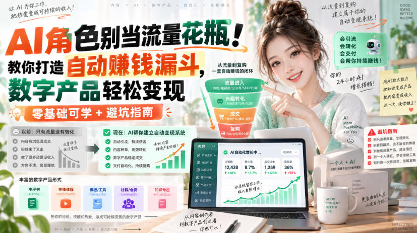 AI角色别当流量花瓶！教你打造自动賺钱漏斗，数字产品轻松变现(零基础可学+避坑指南)【原创双语字幕】-佰因轻创网