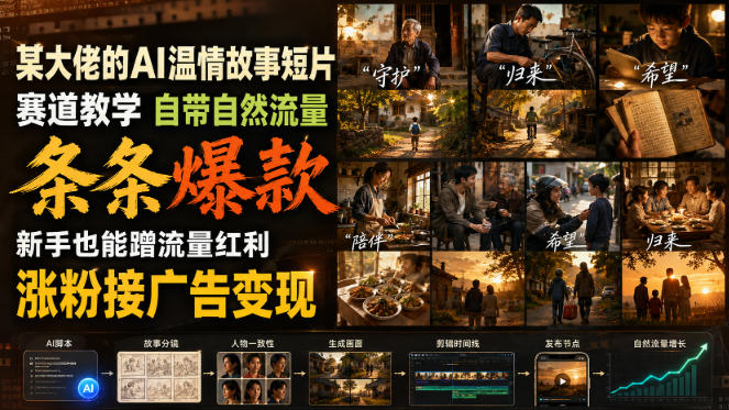 某大佬的AI温情故事短片赛道教学，自带自然流量，条条爆款，新手也能蹭流量红利，涨粉接广告变现(更新)-佰因轻创网