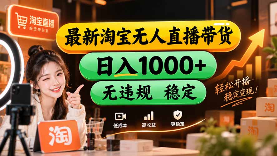 【新技术】淘宝无人直播，独家，日入2K+，无封号，可矩阵，长期稳定-佰因轻创网