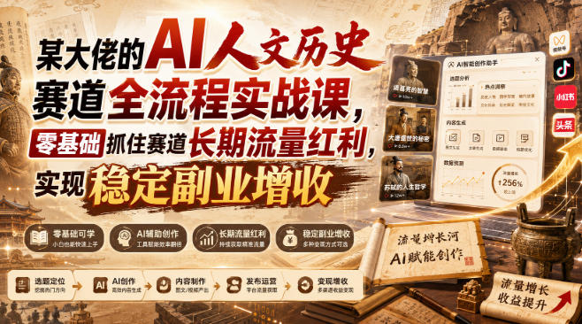 某大佬的AI人文历史赛道全流程实战课，零基础抓住赛道长期流量红利，实现稳定副业增收(更新)-佰因轻创网