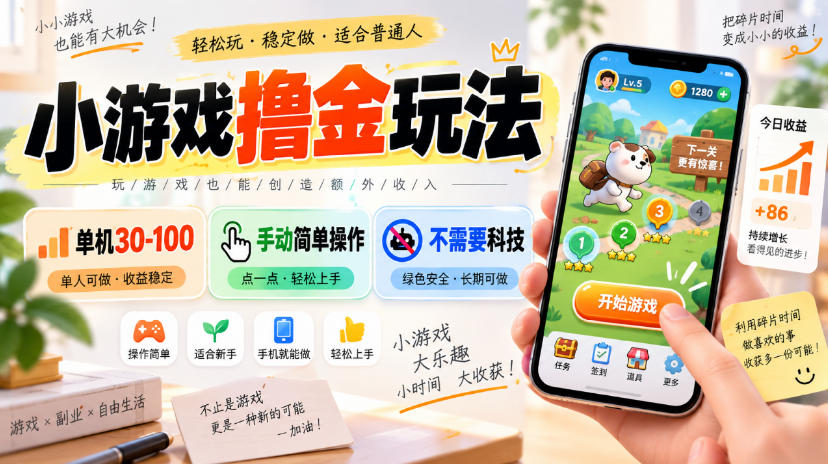 小游戏撸金玩法，单机30-100，手动简单操作，不需要科技-佰因轻创网