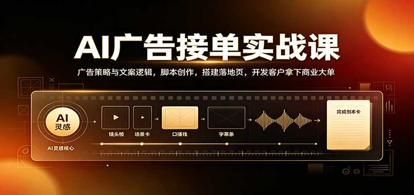 AI广告接单实战：广告策略与文案逻辑，脚本创作，搭建落地页，开发客户拿下商业大单-佰因轻创网