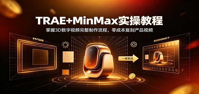 TRAE+MinMax实操教程：3D数字视频完整制作流程，零成本复刻产品视频-佰因轻创网