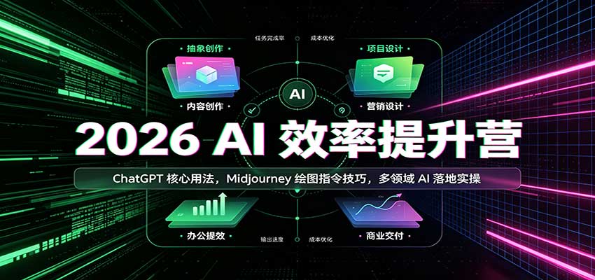 2026 AI效率提升营：ChatGPT核心用法，Midjourney绘图指令技巧，多领域AI落地实操-佰因轻创网