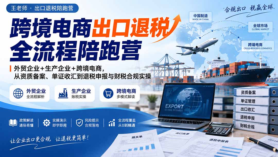 跨境电商出口退税全流程陪跑营｜外贸企业+生产企业+跨境电商，从资质备案、单证收汇到退税申报与财税合规实操-佰因轻创网
