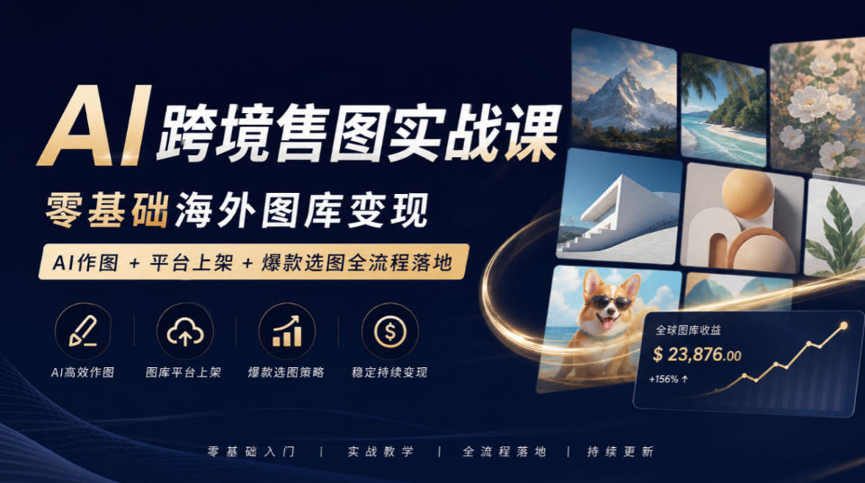 AI跨境售图实战课，零基础海外图库变现，AI作图+平台上架+爆款选图全流程落地-佰因轻创网