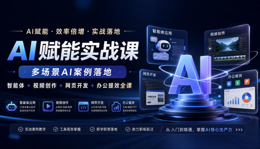 AI赋能实战课，多场景AI案例落地，智能体+视频创作+网页开发+办公提效全课-佰因轻创网