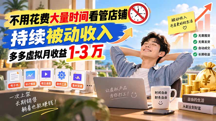 不用花费大量时间看管店铺,持续被动收入,多多虚拟月收益 1-3 万-佰因轻创网