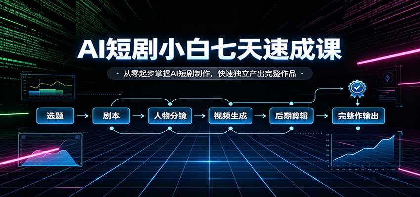 AI短剧小白七天速成课：从零起步掌握AI短剧制作，快速独立产出完整作品-佰因轻创网
