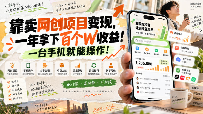网创小程序虚拟资料变现，一年拿下百万收益，一部手机就可以做，0成本变现副业！-佰因轻创网