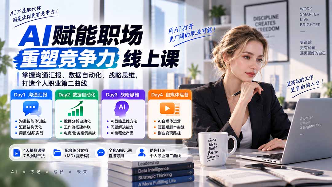 AI职场提效与第二曲线实战课-无水印：学习沟通汇报、数据工作流和战略思维，掌握AI编程做产品及自媒体运营方法-佰因轻创网