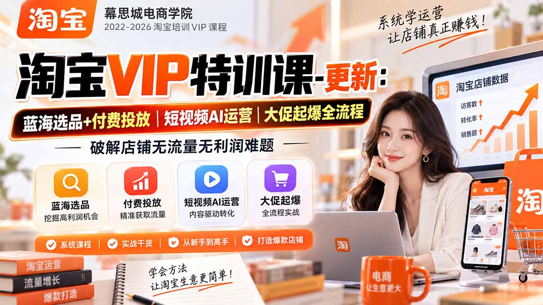 淘宝VIP特训课-更新0917：蓝海选品+付费投放｜短视频AI运营｜大促起爆全流程，破解店铺无流量无利润难题-佰因轻创网