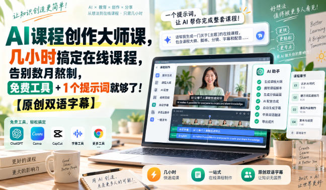 AI课程创作大师课，几小时搞定在线课程，告别数月熬制，免费工具+1个提示词就够了！【原创双语字幕】-佰因轻创网