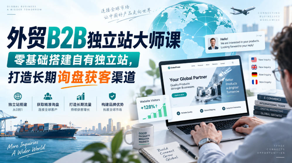 外贸B2B独立站大师课，零基础搭建自有独立站，打造长期询盘获客渠道-佰因轻创网