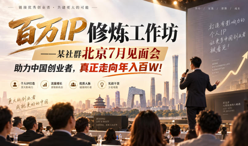 百万IP修炼工作坊——某社群北京7月见面会，助力中国创业者，真正走向年入百W!-佰因轻创网