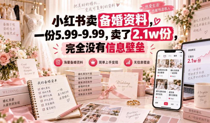 小红书卖备婚资料,一份5.99-9.99,卖了2.1w份,完全没有信息壁垒-佰因轻创网