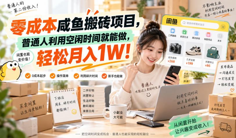 零成本咸鱼搬砖项目,普通人利用空闲时间就能做,轻松月入1W!【揭秘】-佰因轻创网