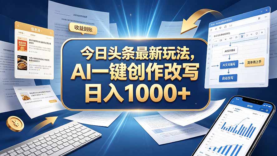 今日头条最新玩法，AI 一键创作改写，简单易上手，轻松日入 1000 +-佰因轻创网