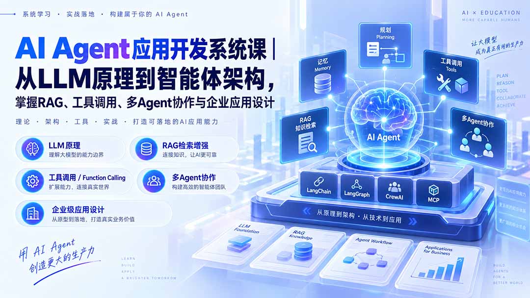 AI Agent应用开发系统课-179节｜从LLM原理到智能体架构，掌握RAG、工具调用、多Agent协作与企业应用设计-佰因轻创网