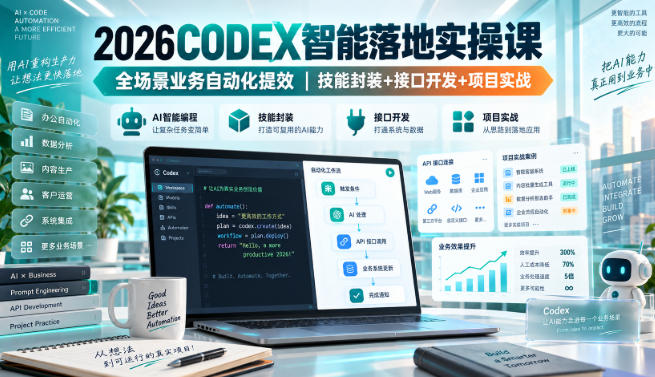 2026Codex智能落地实操课，全场景业务自动化提效，技能封装+接口开发+项目实战-佰因轻创网