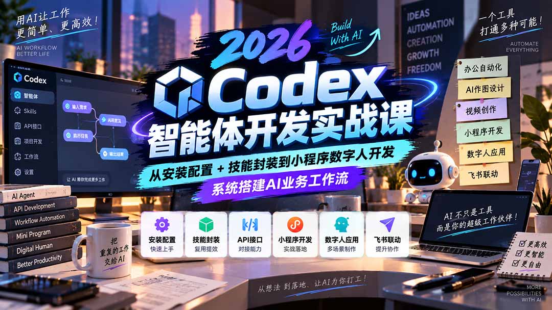2026Codex智能体开发实战课：从安装配置+技能封装到小程序数字人开发，系统搭建AI业务工作流-佰因轻创网