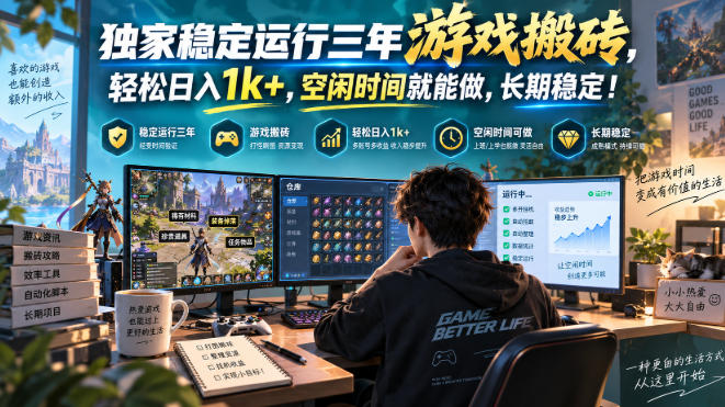 独家稳定运行三年游戏搬砖，轻松日入1k+，空闲时间就能做，长期稳定！【揭秘】-佰因轻创网