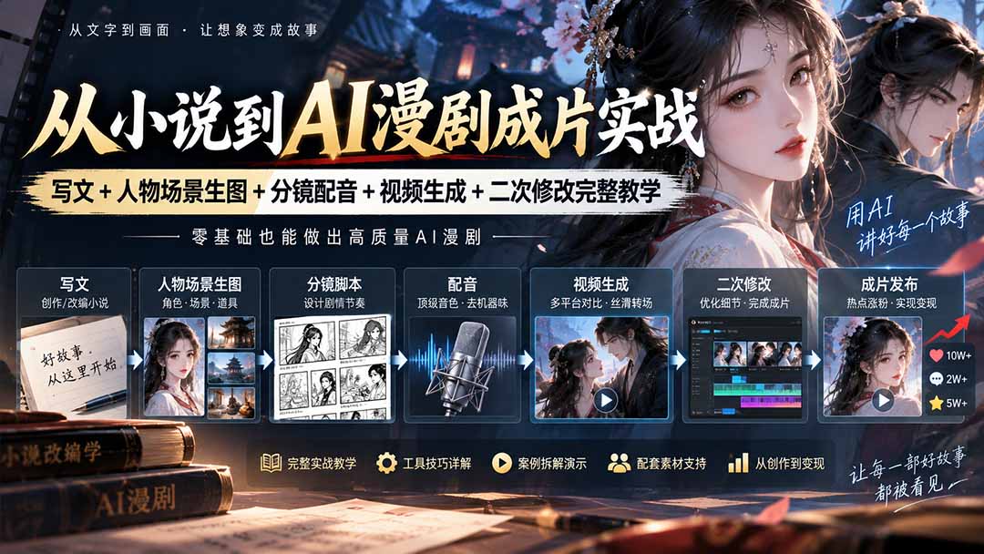 从小说到AI漫剧成片实战：写文+人物场景生图+分镜配音+视频生成+二次修改完整教学-佰因轻创网