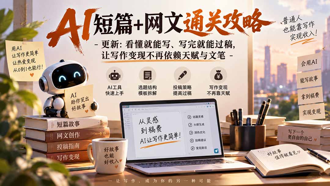 AI短篇+网文通关攻略-更新0921：看懂就能写、写完就能过稿，让写作变现不再依赖天赋与文笔-佰因轻创网