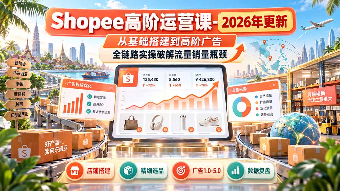 Shopee高阶运营课-更新9月,从基础搭建到高阶广告,全链路实操破解流量销量瓶颈-佰因轻创网