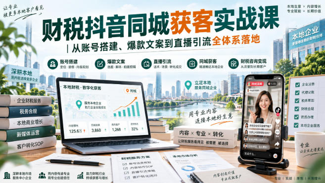 财税抖音同城获客实战课｜从账号搭建、爆款文案到直播引流全体系落地-佰因轻创网