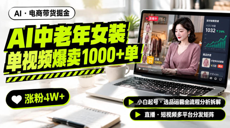 AI中老年服装带货赛道新玩法，一个视频卖出1000多单涨粉4W+，小白起号选品运营全流程分析拆解-佰因轻创网