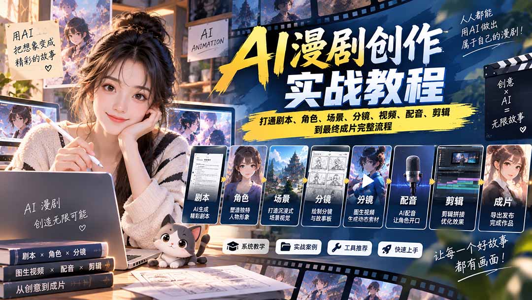 2026 AI漫剧创作实战教程：打通剧本、角色、场景、分镜、视频、配音、剪辑到最终成片完整流程-佰因轻创网