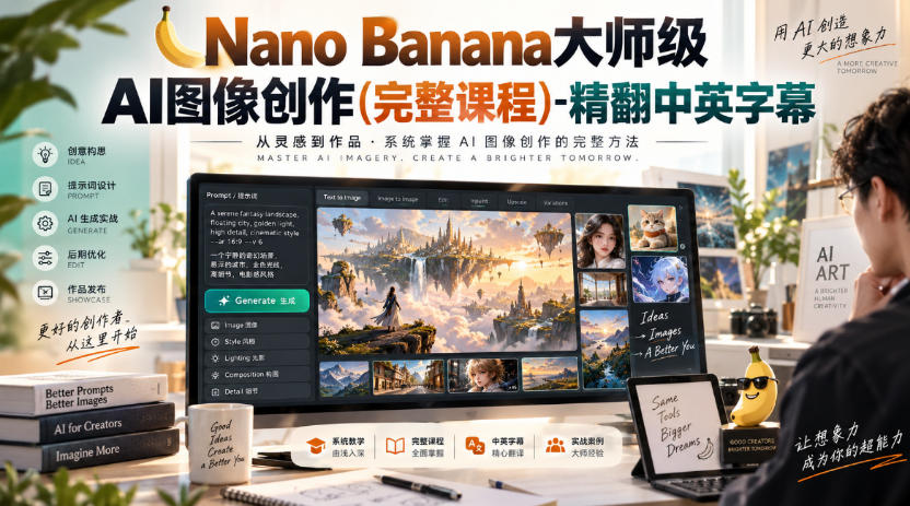 【无水印】Nano Banana大师级AI图像创作(完整课程)-精翻中英字幕-佰因轻创网