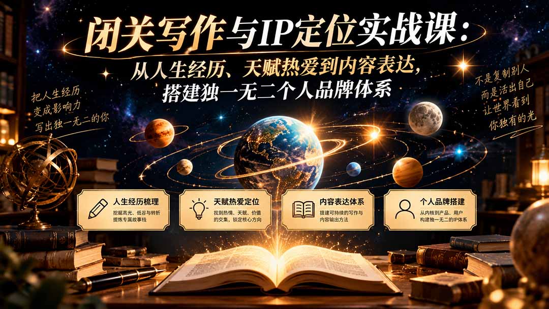 闭关写作与IP定位实战课：从人生经历、天赋热爱到内容表达，搭建独一无二个人品牌体系-佰因轻创网