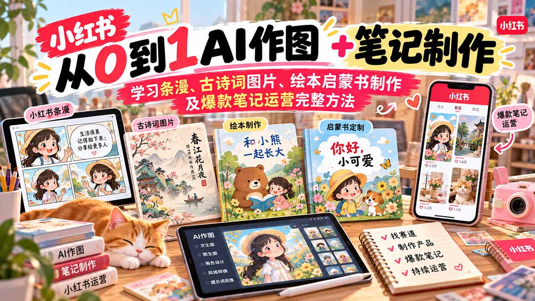 2026小红书AI内容创作从0到1：学习条漫、古诗词图片、绘本启蒙书制作及爆款笔记运营完整方法-佰因轻创网
