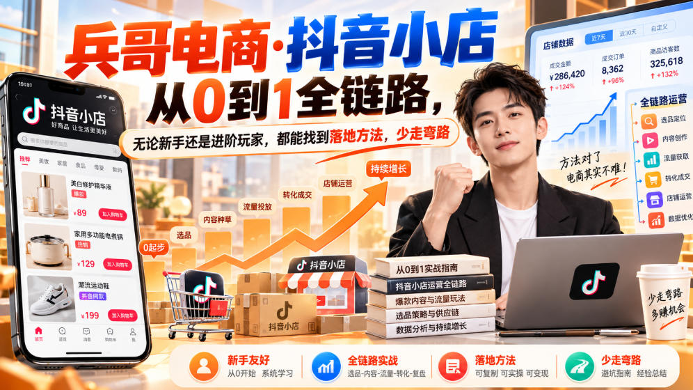 【无水印】兵哥电商·抖音小店从0到1全链路，无论新手还是进阶玩家，都能找到落地方法，少走弯路(更新9月)-佰因轻创网