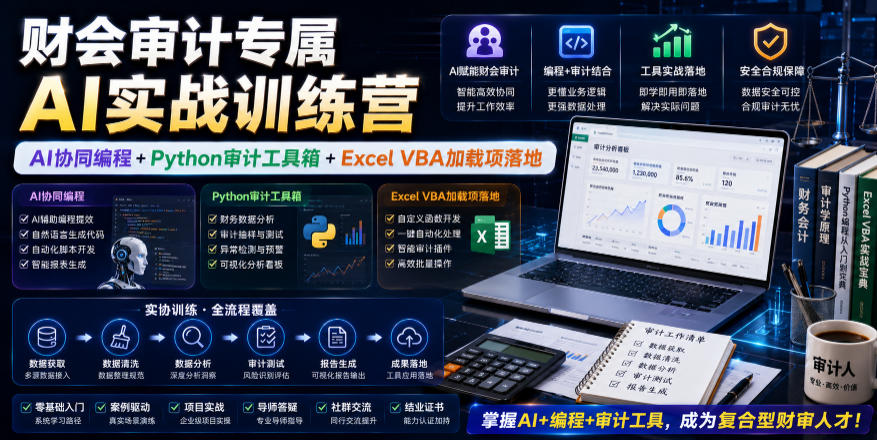 财会审计专属AI实战训练营｜AI协同编程+Python审计工具箱+Excel VBA加载项落地-佰因轻创网