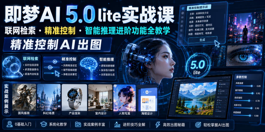 即梦AI 5.0 lite实战课，联网检索・精准控制・智能推理进阶功能全教学，精准控制AI出图-佰因轻创网