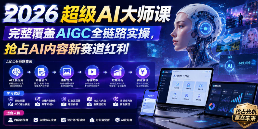 2026超级AI大师课，完整覆盖AIGC全链路实操，抢占AI内容新赛道红利-佰因轻创网