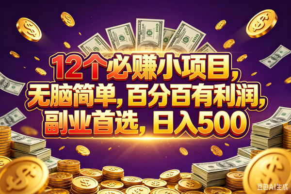 （18976期）12个必赚的小项目，百分百赚元子，无脑简单，副业首选，日入500+-佰因轻创网
