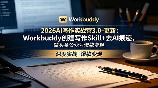 （18995期）2026AI写作实战营3.0-更新：Workbuddy创建写作Skill+去AI痕迹，微头条公众号爆款变现-佰因轻创网