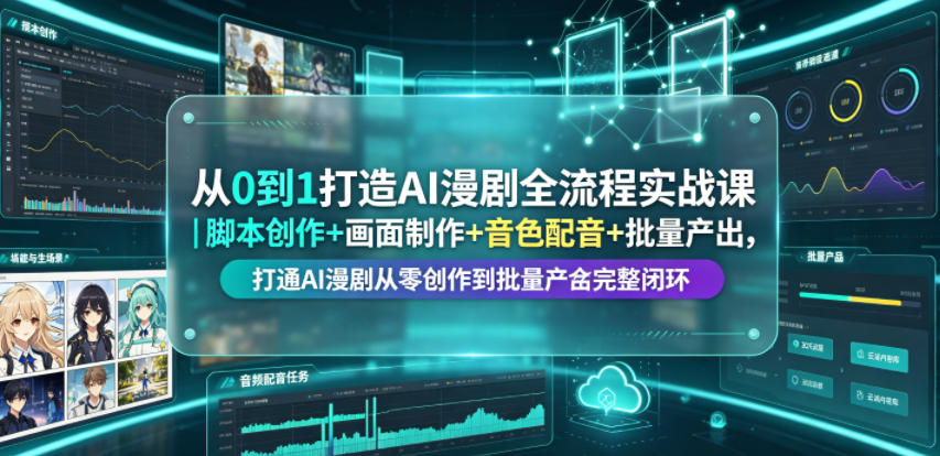 从0到1打造AI漫剧全流程实战课｜脚本创作+画面制作+音色配音+批量产出，打通AI漫剧从零创作到批量量产完整闭环-佰因轻创网