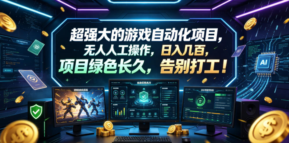 超强大的游戏自动化项目，无人人工操作，日入几百，项目绿色长久，告别打工！【揭秘】-佰因轻创网